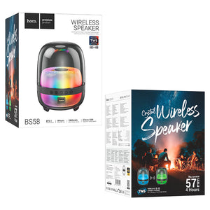 BS58 Crystal - Speaker Wireless BT 5.1 con Batteria 1800mAh, Suono Potente e Luci Multicolor